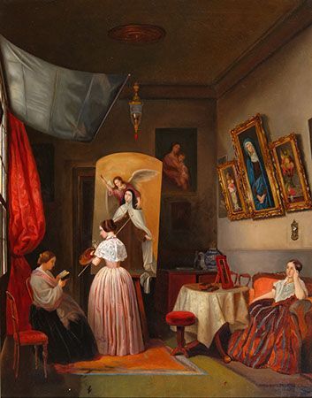 The Sanromán sisters - in the interior of an artist's studio.