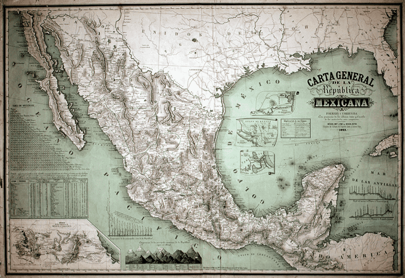 Decaen, General chart of the Mexican Republic, 1862, lithograph, Precinct of Homage to Don Benito Juárez, SHCP