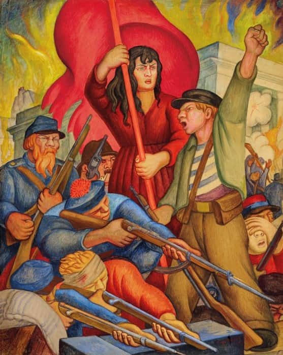 Diego Rivera (1886-1957), Comuneros (Comuna de París), realizado en 1928. 19⅜ x 15½ en (49,2 x 39,4 cm).