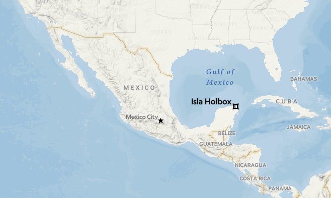 Остров Холбокс Мексика на карте.
