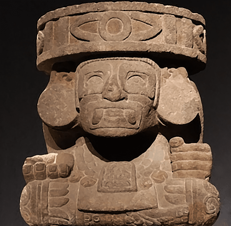 Huehueteotl found in the Templo Mayor, shares iconographic elements of Tlalaloc.