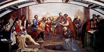 Fresco by Luigi Sabatelli shows Galileo Galilei teaching one of his experiments.