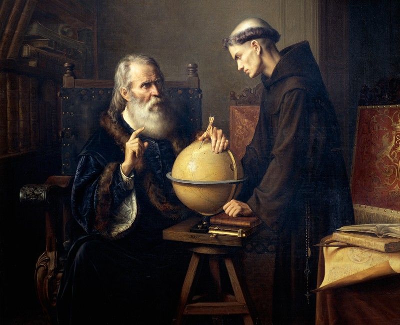 Galileo is explaining his ideas to an incredulous listener.