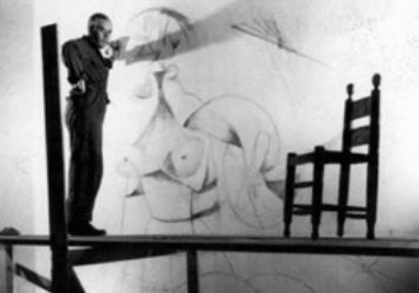 Rufino Tamayo Sketching the mural Homage to the Indigenous Race, 1952.