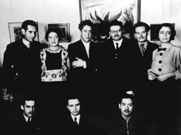 Rufino and Olga Tamayo with Siqueiros, Orozco, Berdecio. Angélica and Luis Arenal, Jesús Bracho and Antonio Pujol.