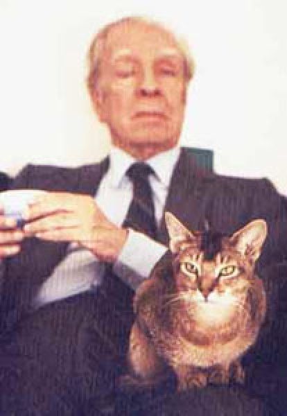 Jorge Luis Borges with a cat.