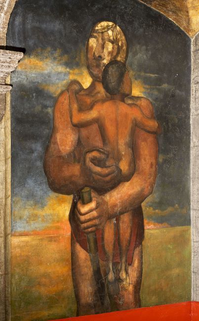 Detail of the mural by David Alfaro Siqueiros on display at the historic Colegio de San Ildefonso.