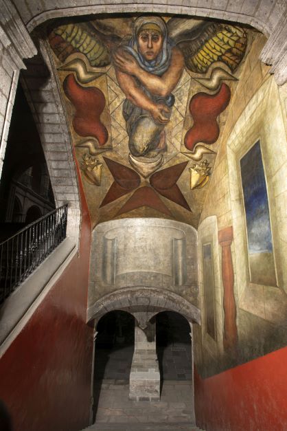 The old Colegio de San Ildefonso features a mural by David Alfaro Siqueiros, and this is a detail from the artwork.