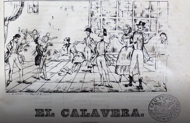 Front cover of El Calavera. Jocoserio, political and literary newspaper, Mexico, January 1, 1847.