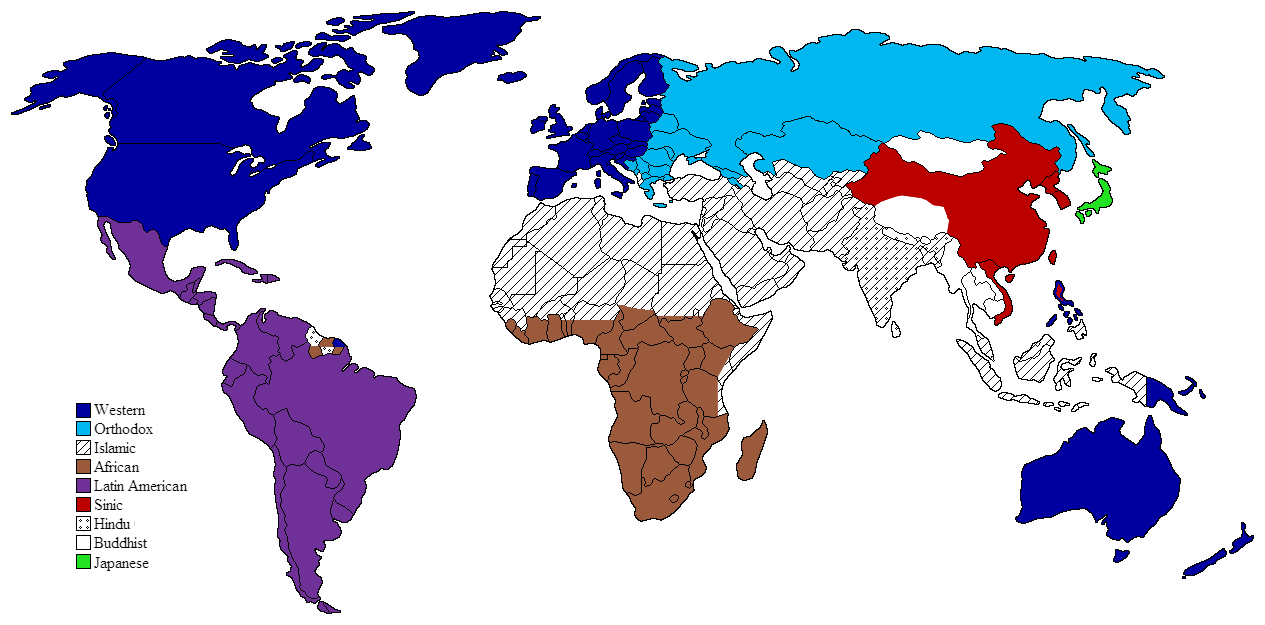 Samuel P. Huntington's Clash of Civilizations Map