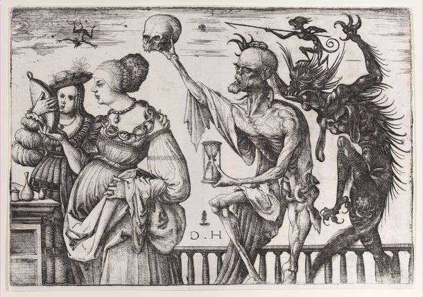 Death and the Devil Surprising Two Women ca. 1515 by Daniel Hopfer.