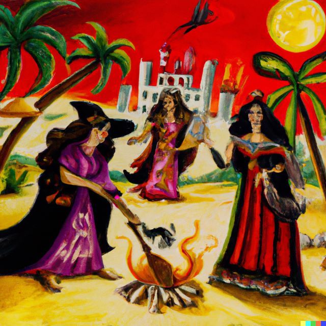 The wicked witches of Cancun are caught in the act of casting a spell on an unsuspecting sunbather.