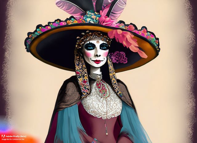 Elegant as ever in her floppy hat and feather stole, La Catrina.