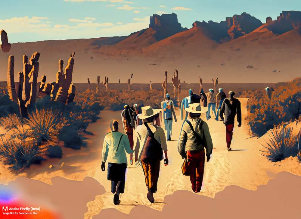 A group of immigrants walks through the desert in Arizona, hoping to reach their destination.