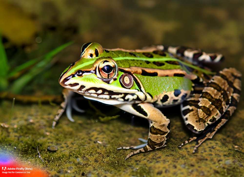 A leopard frog, also known as the green frog is a common type of frog found in Mexico.