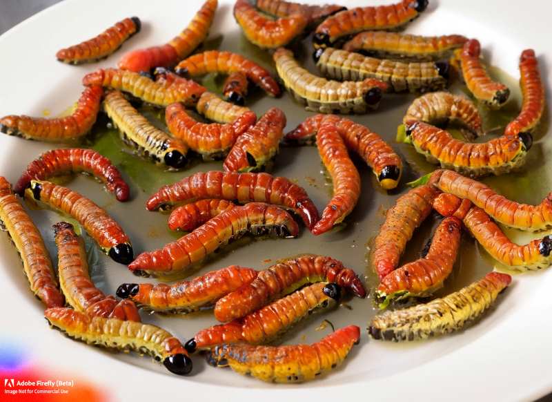 A plate of sautéed huenches, the caterpillars of strawberry tree butterflies, a popular snack in Mexico.