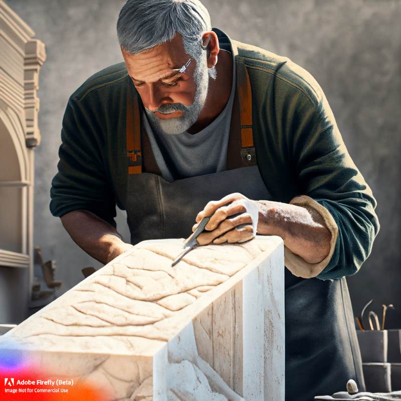 A stonemason meticulously chisels and shapes a piece of granite to create a stunning architectural feature.