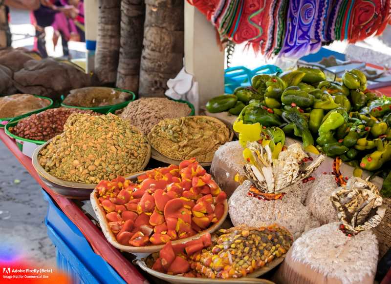 A traditional tianguis market, offering a variety of authentic ingredients.