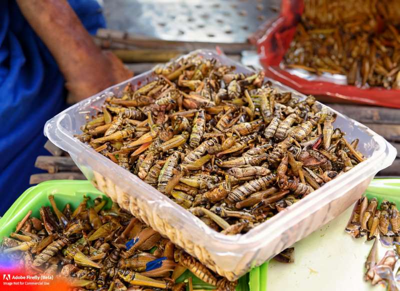 Locals in Oaxaca selling chapulines by measure, a lightweight delicacy that is a popular snack in the region.