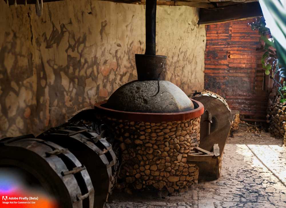A traditional Oaxacan mezcal distillery, where artisanal production methods are still used.