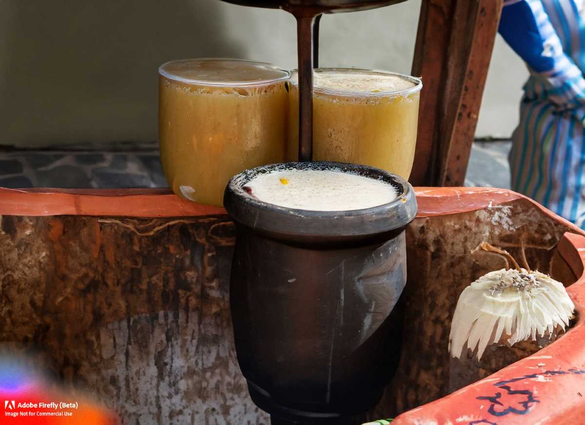 A traditional pulque stand in Mexico City, where the fermented agave sap is served fresh and frothy.