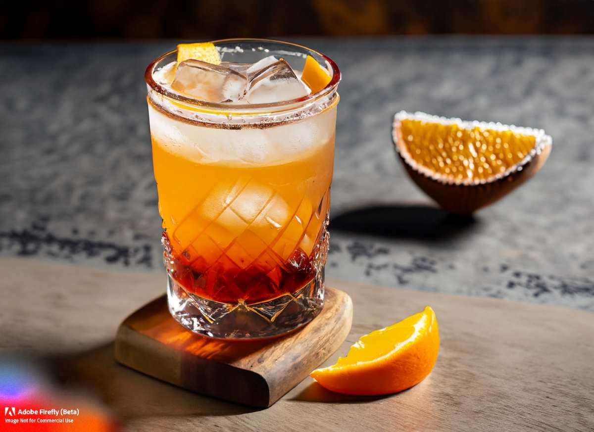 An Oaxaca Old Fashioned cocktail made with mezcal, agave syrup, bitters, and garnished with an orange peel.