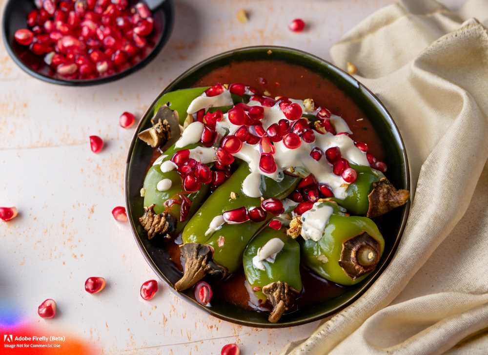 Chiles en Nogada is a seasonal dish made with poblano chiles filled with meat and fruits.