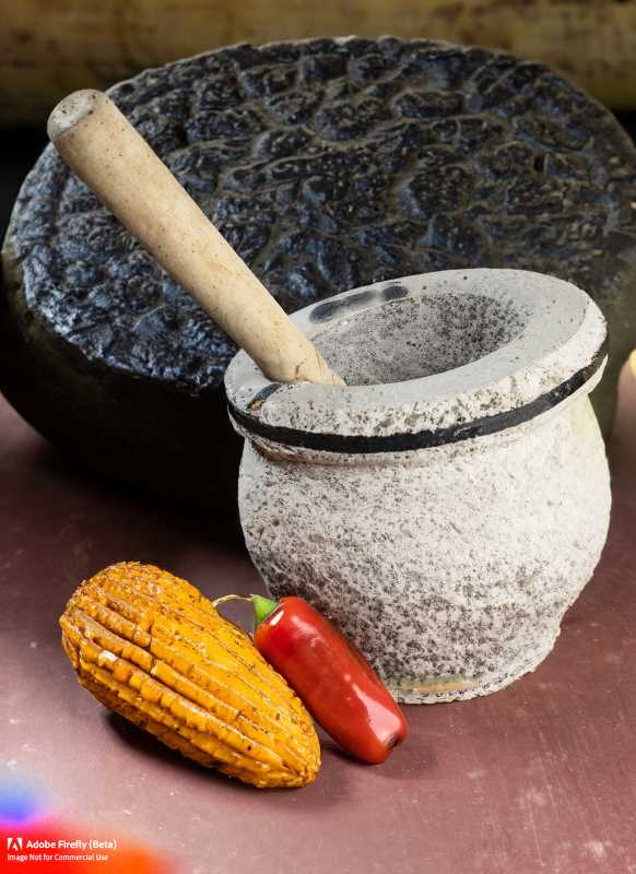 A traditional molcajete and tejolote, the iconic tools of Mexican cuisine.