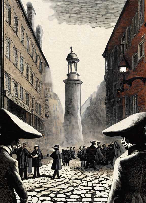 A glimpse into 19th-century hustle: Cobblestone streets, top hats, and Marx's revolutionary fervor.