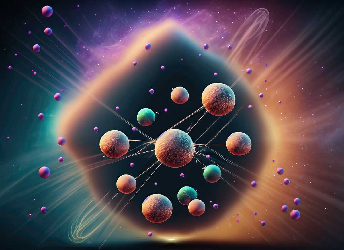 A depiction of the elusive neutrinos and other elementary particles, the potential building blocks of the universe.