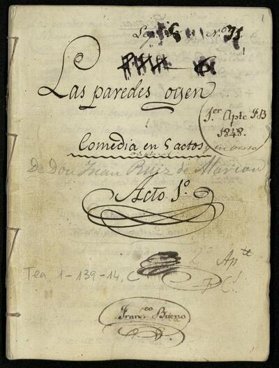 A manuscript of 'Las paredes oyen,' where Alarcón introduces the contrasting characters.