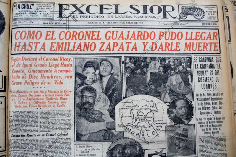Excélsior, front page on the assassination of revolutionary Emiliano Zapata.