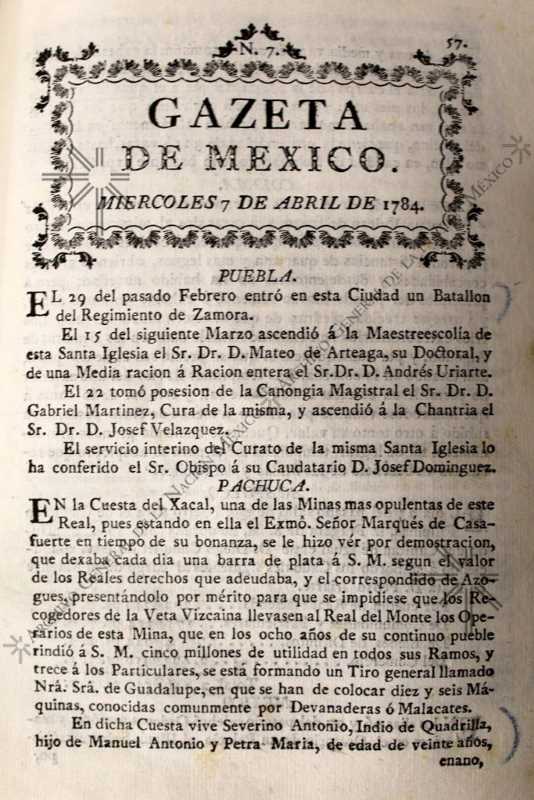 Gazeta de México, a government publication that preceded the Diario Oficial de la Federación.