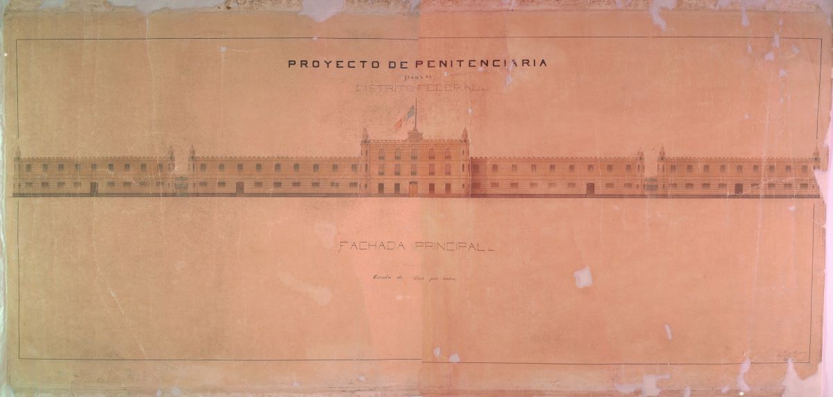 Main façade of the penitentiary project for the Federal District, ca. 1885.