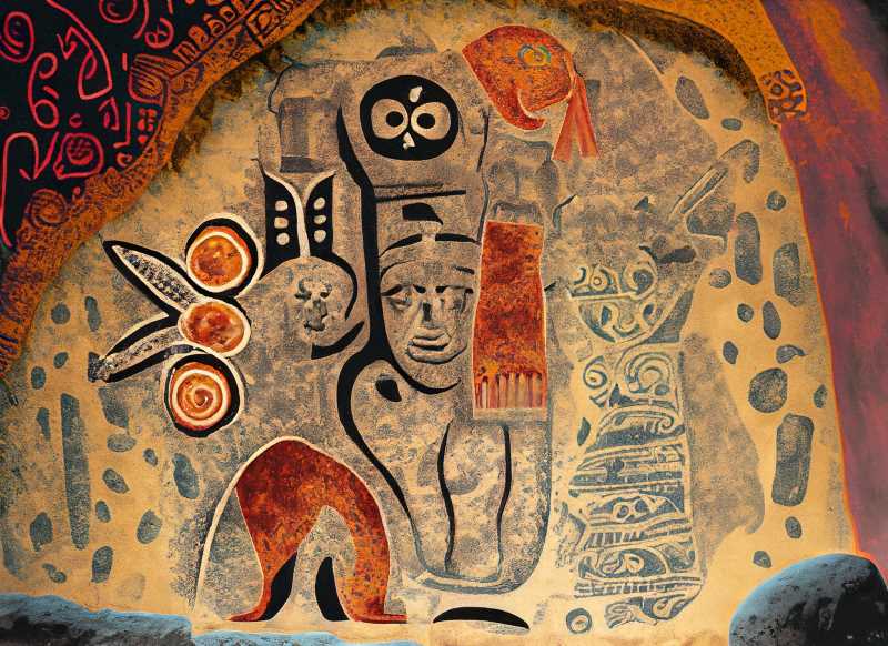 tylized depictions in Mexican rock art: A harmonious blend of ancient spirituality.