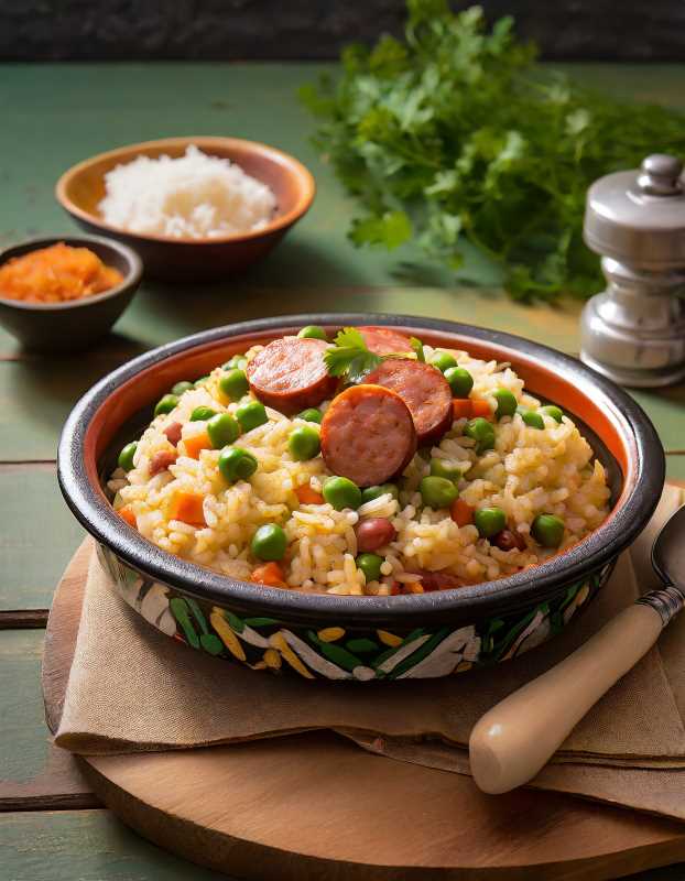 Mexican rice with peas and sausage is the ultimate comfort food.