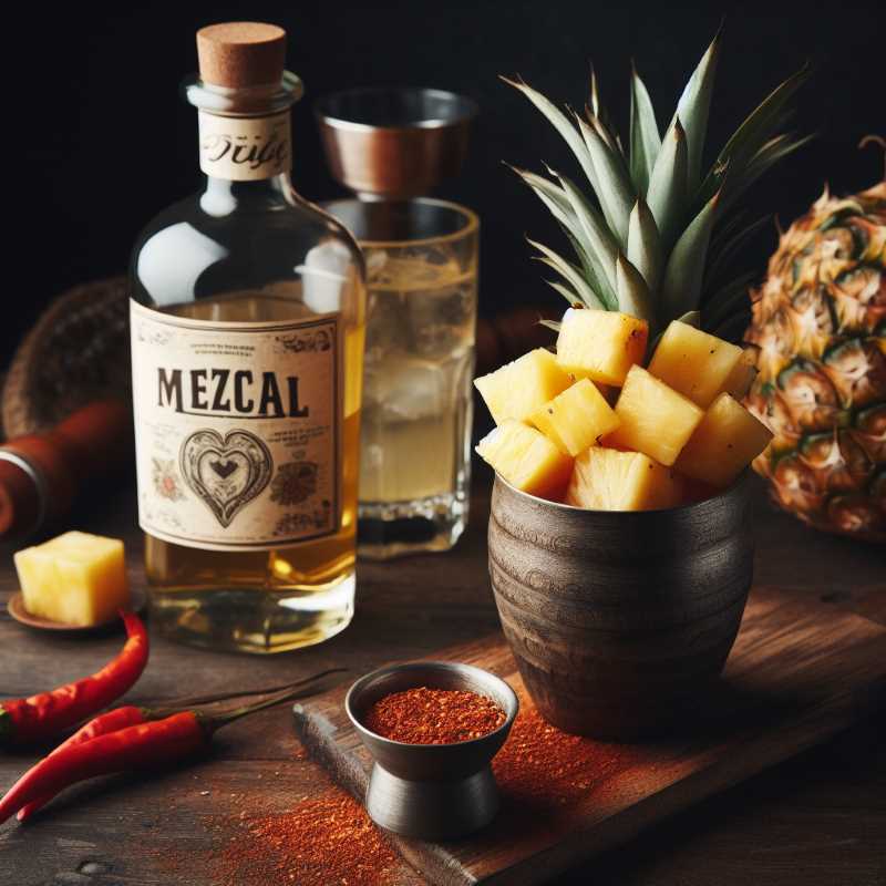 Muddle fresh pineapple, shake with smoky mezcal, and rim your glass with chili for the hot pineapple cocktail.