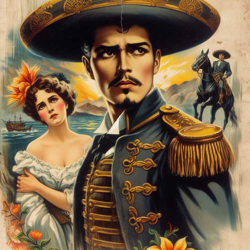 Vintage Mexican Revolutionary theater poster with dramatic soldier figure.