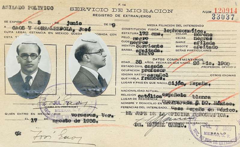 José Gaos y González-Pola identification card.
