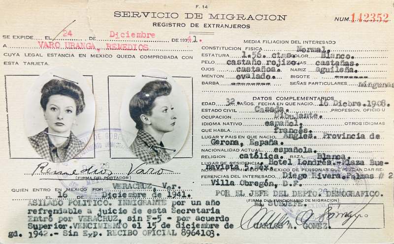 Remedios Varo Uranga identification card.