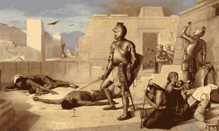 Tenochtitlan conquest, full of corpses after its fall