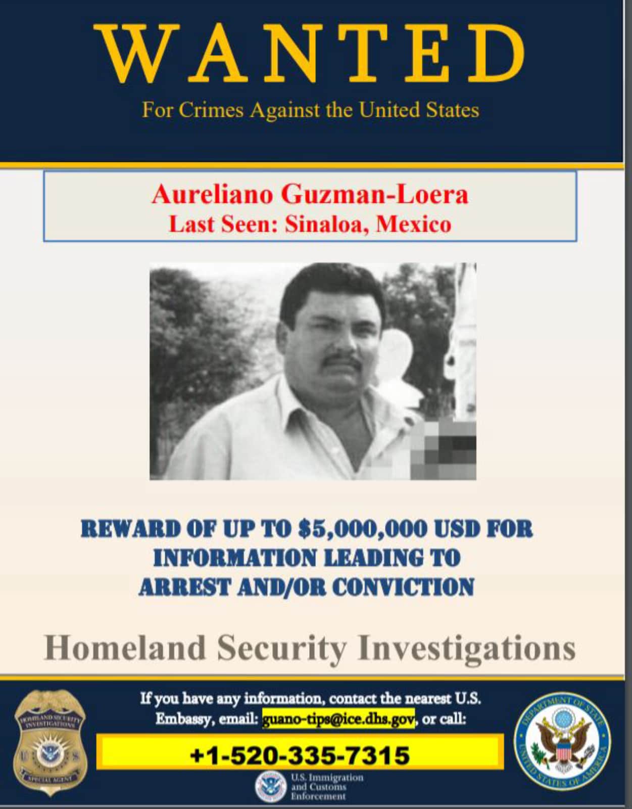 Million-dollar reward offered for "Chapo" Guzman's brother Aureliano Guzmán Loera