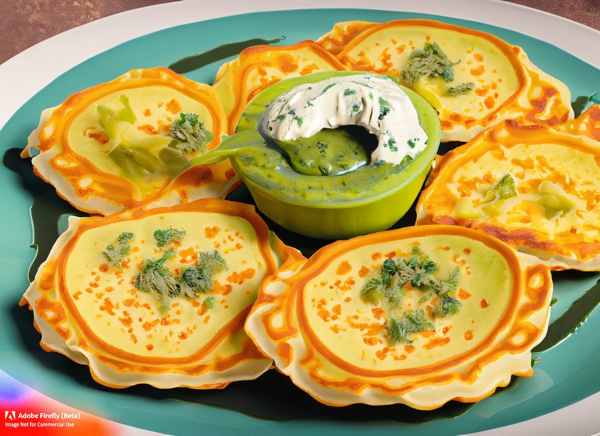 Squash Blossom Pancakes Stuffed with Cheese in Green Sauce