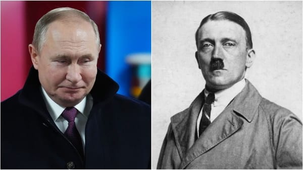 Vladimir Poetin wordt in virale cartoons op sociale media vergeleken met Hitler.