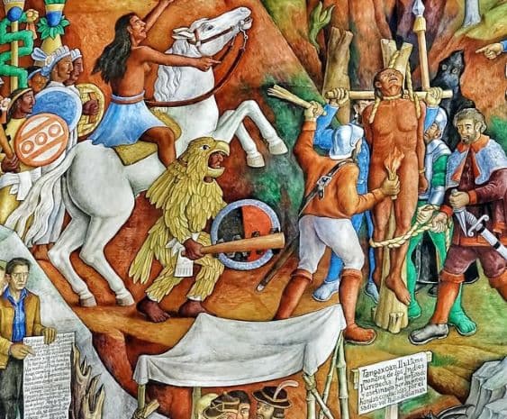Detail of the mural "The History of Michoacán". Execution of Tangáxoan II.