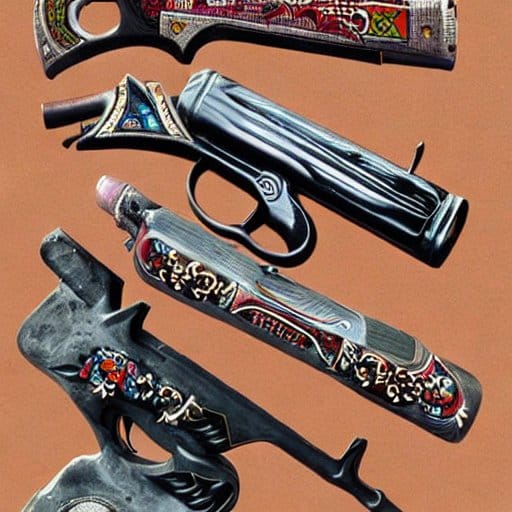This custom-made pistol features intricate engravings of traditional Mexican motifs.