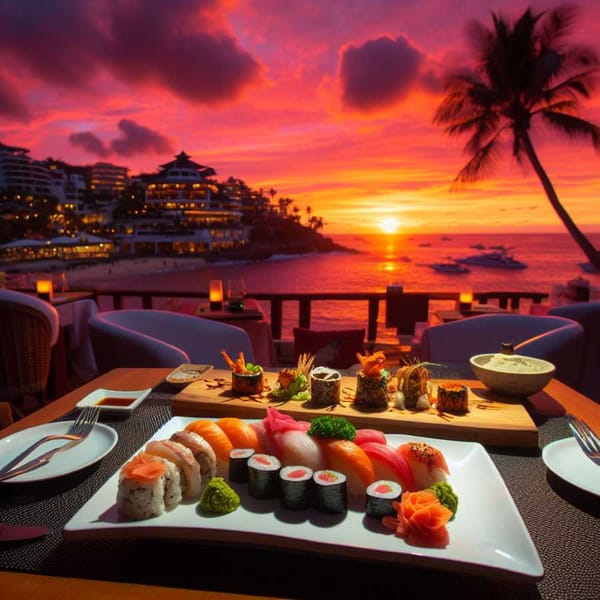 Sunset and sushi collide in Mazatlan, where creativity meets exquisite flavors.
