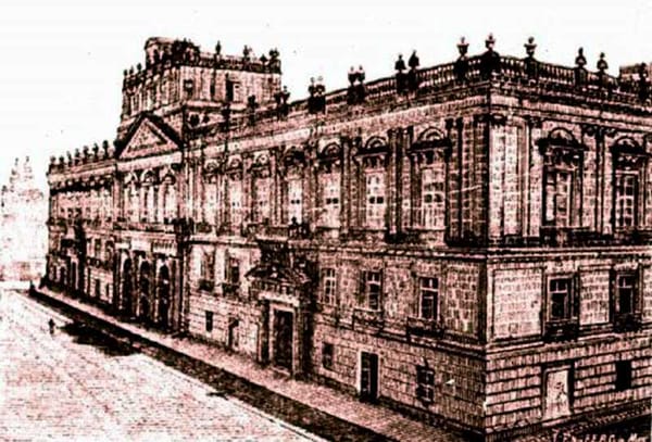 A vintage illustration of the Royal and Pontifical University of Mexico in 1551.