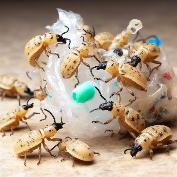 Weevil larvae showcasing their unique ability to consume plastic bags, a breakthrough in eco-friendly waste management.