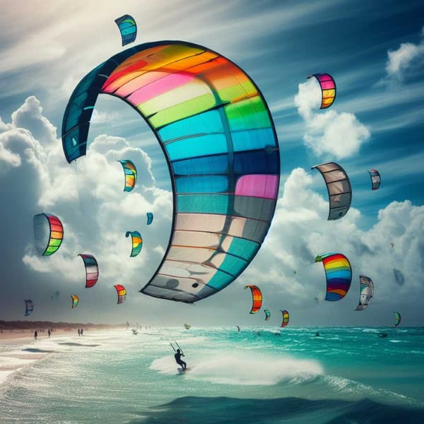 Windsurfers in the sky, kites paint rainbows against azure, Cancun's Mayan Wind Festival ignites the Caribbean sea.